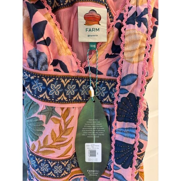 NWT Farm Rio SEASHELL tiered PINK MIDI DRESS, XXS $275 - Picture 6 of 9
